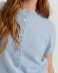 Brushed Cashmere Button T - BLUE