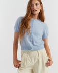 Brushed Cashmere Button T - BLUE