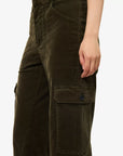 Thassos twisted seam utility pant in dark green corduroy.