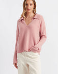 Pure Cashmere Summer Collared Sweater - CLAY PINK