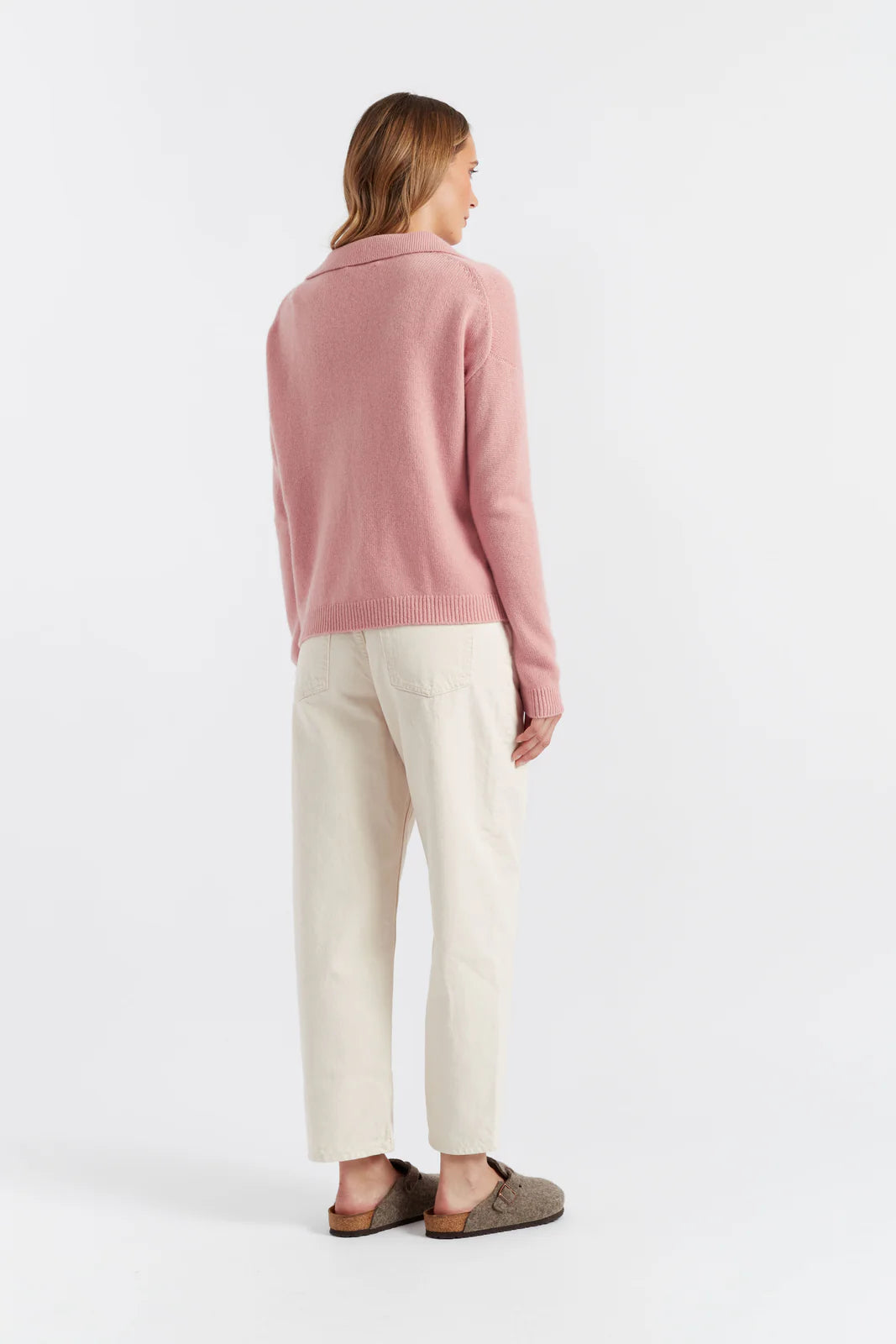 Pure Cashmere Summer Collared Sweater - CLAY PINK