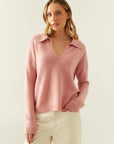 Pure Cashmere Summer Collared Sweater - CLAY PINK