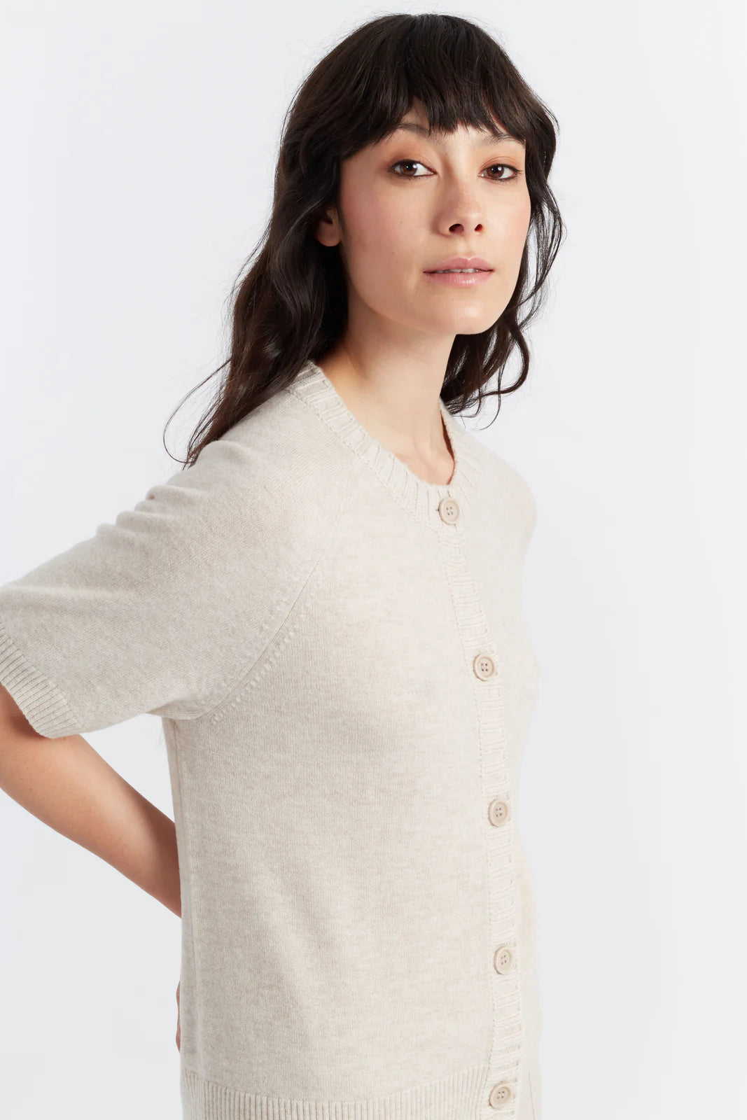 Button Through T-Shirt - Oatmeal