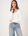 Cotton V Neck Sweater -  White