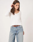 Cotton V Neck Sweater -  White