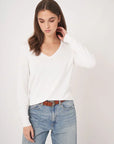 Cotton V Neck Sweater -  White