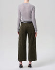 Thassos twisted seam utility pant in dark green corduroy.