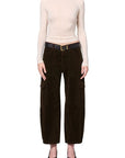 Thassos twisted seam utility pant in dark green corduroy.